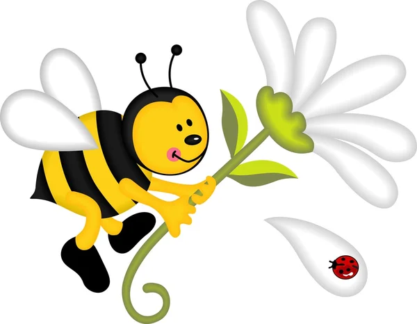 Bee vliegende bedrijf bloem — Stockvector