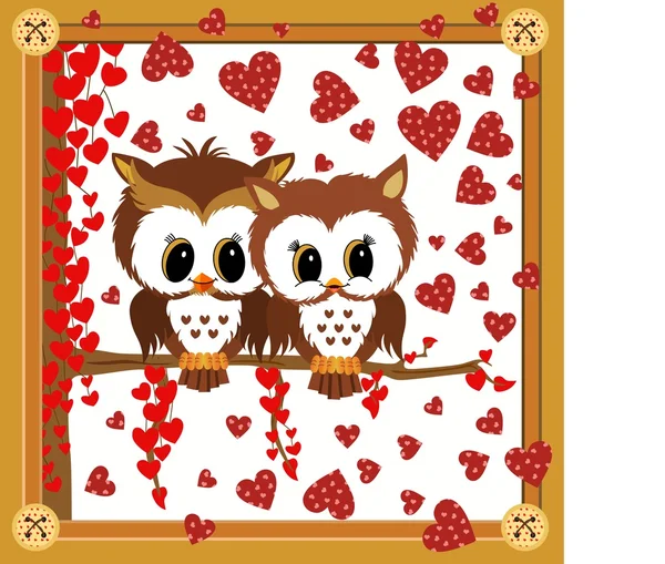 Chouettes d'amour encadrées valentine — Image vectorielle