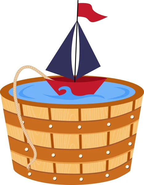 Toy boat in a bathtub barrel — Stock Vector