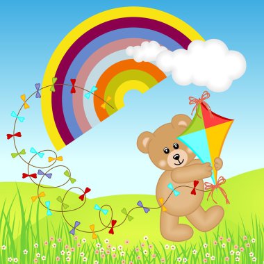 oyuncak ayı uçurtma rüzgar rainbow üzerinde