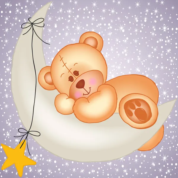 Osito de peluche durmiendo en una luna — Vector de stock