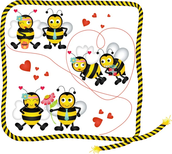 Lindas abejas enamoradas de un collage digital — Archivo Imágenes Vectoriales