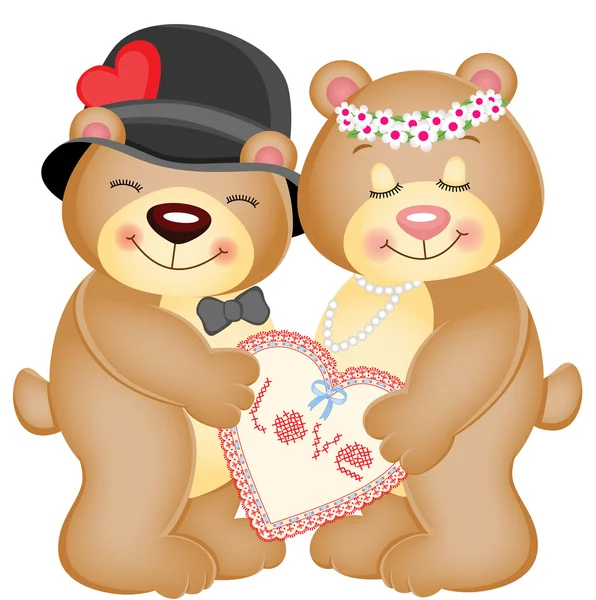 Coração de amor Teddy Bears —  Vetores de Stock