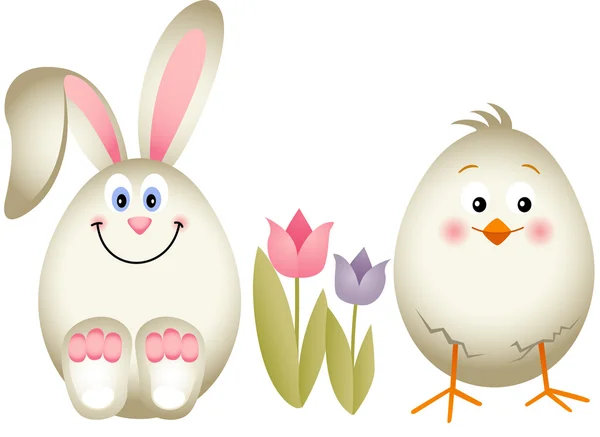 Easter bunny on chick — Stock Vector