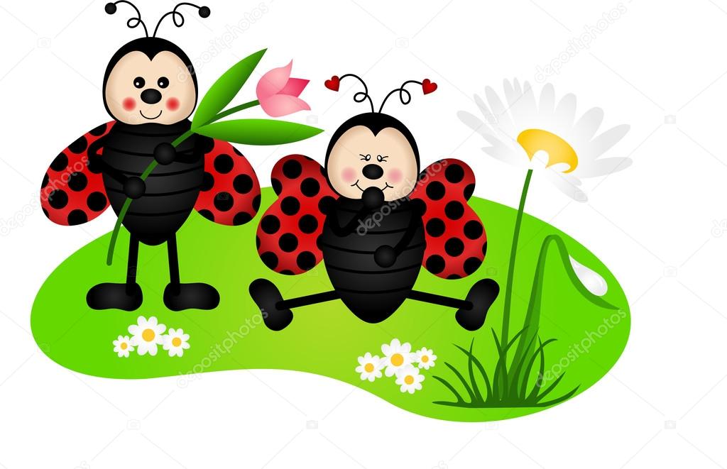 Two cute ladybugs in garden