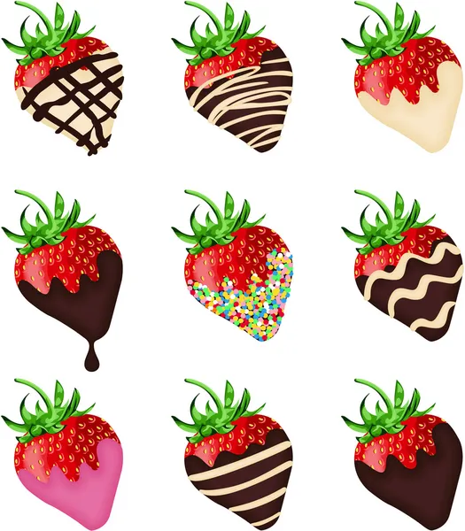 Erdbeeren mit Schokolade überzogen — Stockvektor