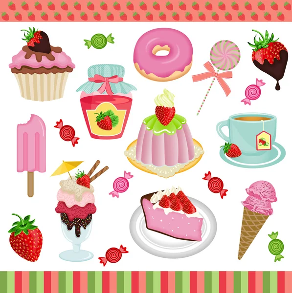 Strawberry candies digital collage — Stock Vector