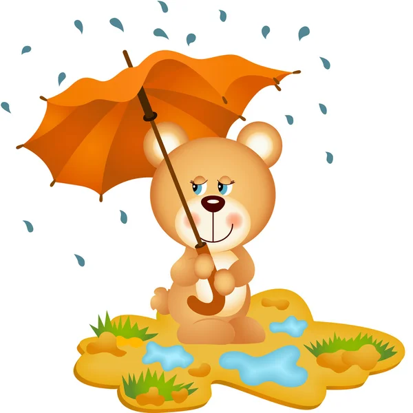 Teddybär unter Regenschirm — Stockvektor