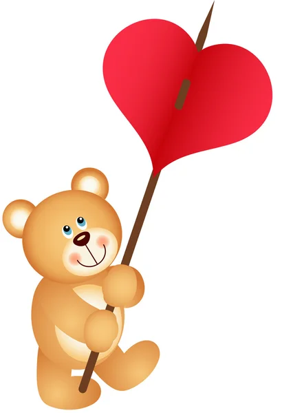 Osito de peluche lleva corazón — Vector de stock