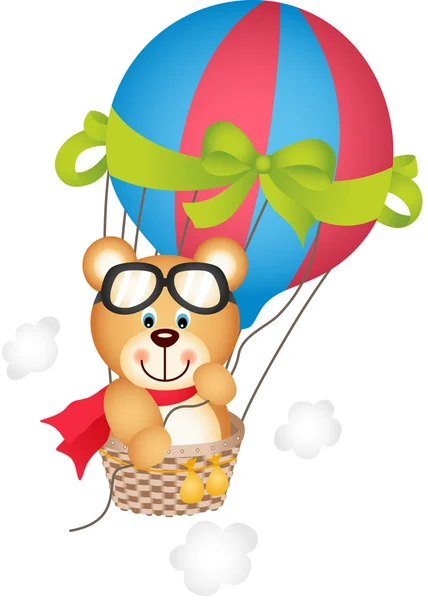 Hete luchtballon met teddy bear — Stockvector