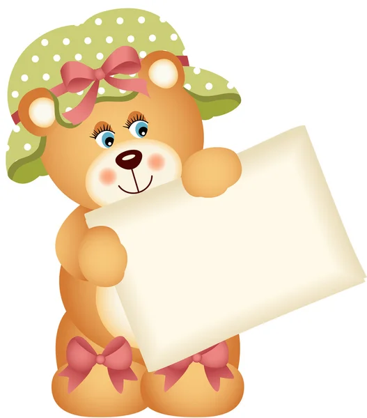 Teddybär mit leerem Schild — Stockvektor