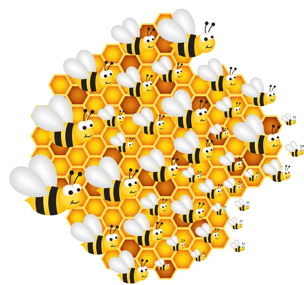 Las abejas llenan las células de la colmena — Vector de stock