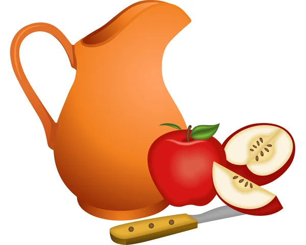 Jarro de barro com maçãs — Vetor de Stock