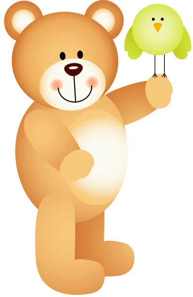 Teddy bear gazdaság madár a kézben — Stock Vector