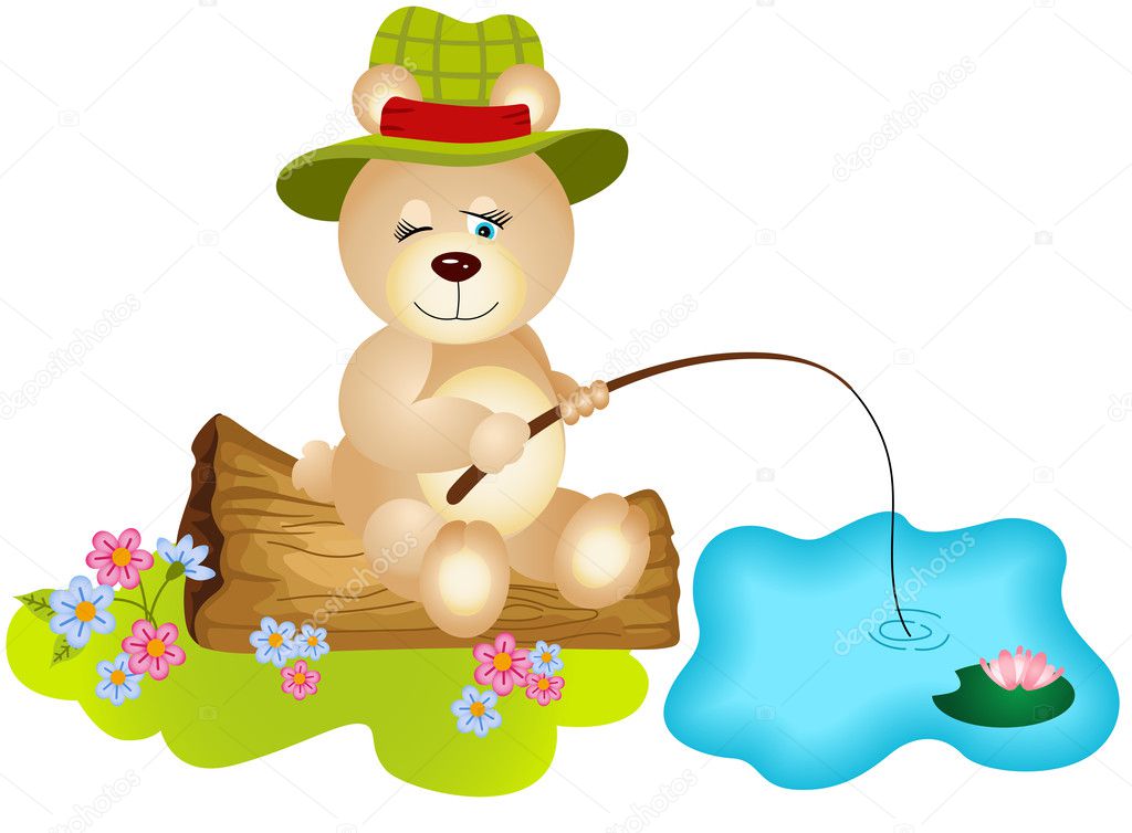 fishing teddy bear
