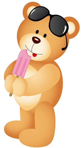 Urso de peluche comer sorvete —  Vetores de Stock