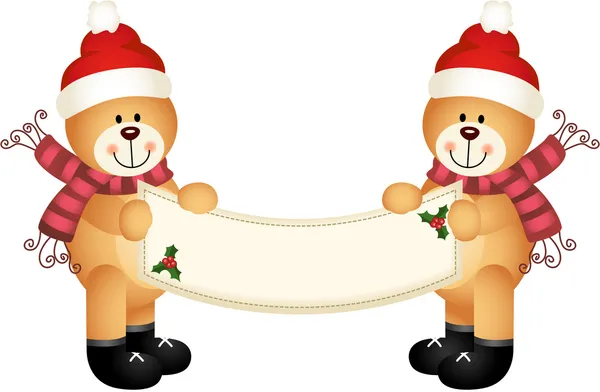 Urso de pelúcia de Natal segurando um sinal em branco — Vetor de Stock