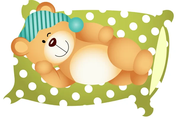 Durmiendo en la almohada lindo oso de peluche — Vector de stock