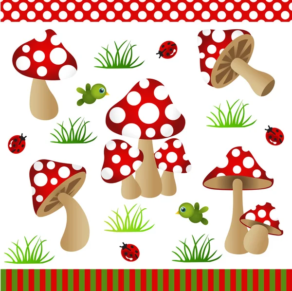 蘑菇数字拼贴画 — 图库矢量图片