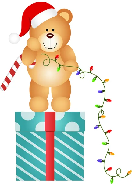 Teddybeer met kerstverlichting — Stockvector