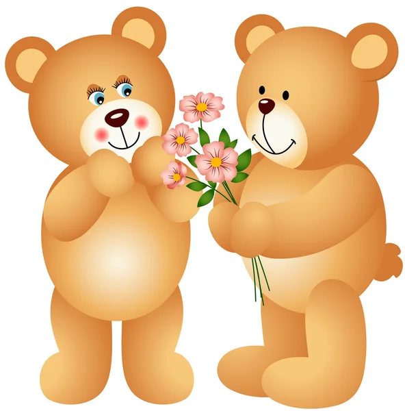 Плюшевий ведмедик пропонуючи квіти — стоковий вектор