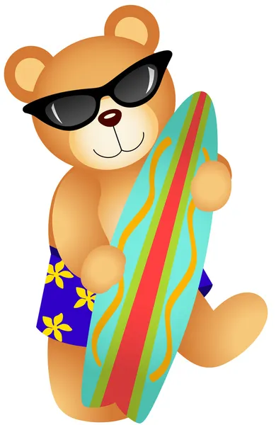 Surf oso de peluche — Vector de stock