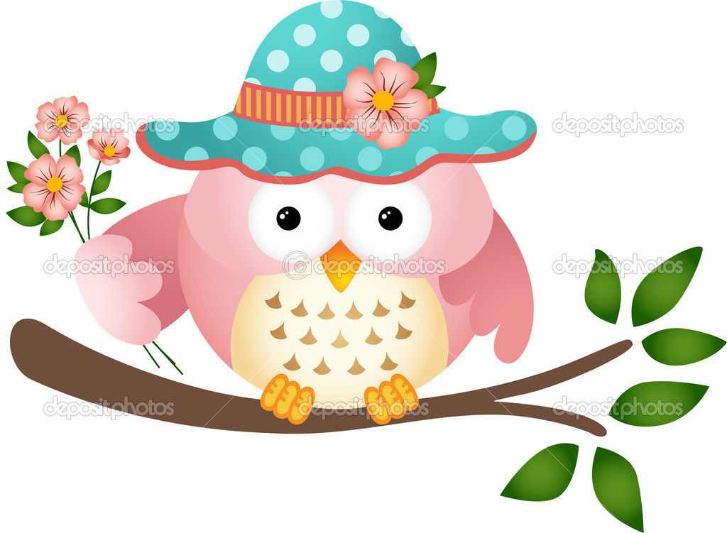 Pink Owl with Flowers