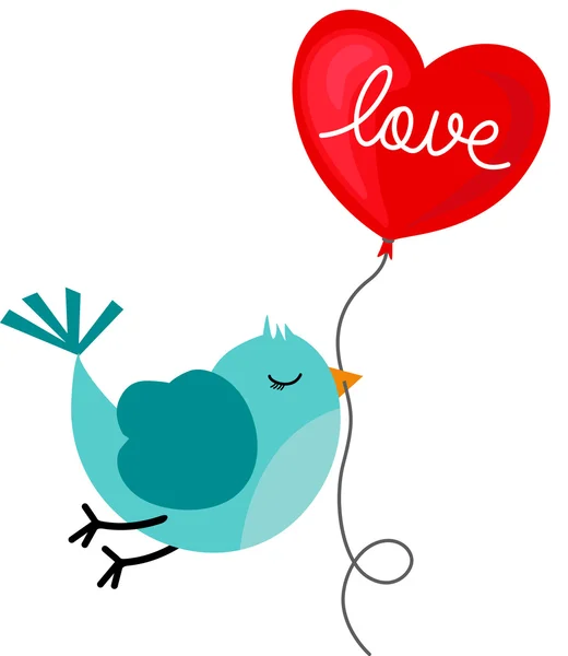 Oiseau tenant amour coeur ballon — Image vectorielle