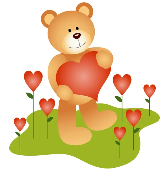 Ours en peluche dans le jardin d'amour — Image vectorielle