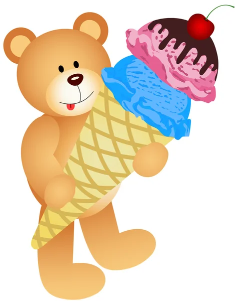 泰迪熊与冰激淋蛋卷 — 图库矢量图片