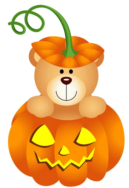 Halloween Teddy Bear in Pumpkin — Stock Vector