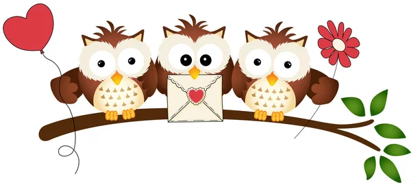 Cute Three Love Owls — Stock Vector