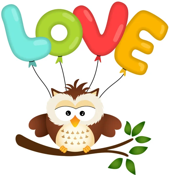 Cute Owl with Love Balloon — Stock Vector