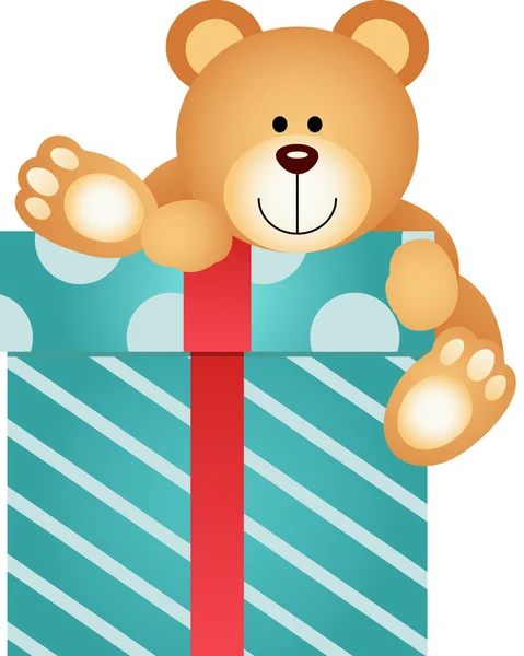 उपहार बॉक्स पर टेडी भालू — स्टॉक वेक्टर