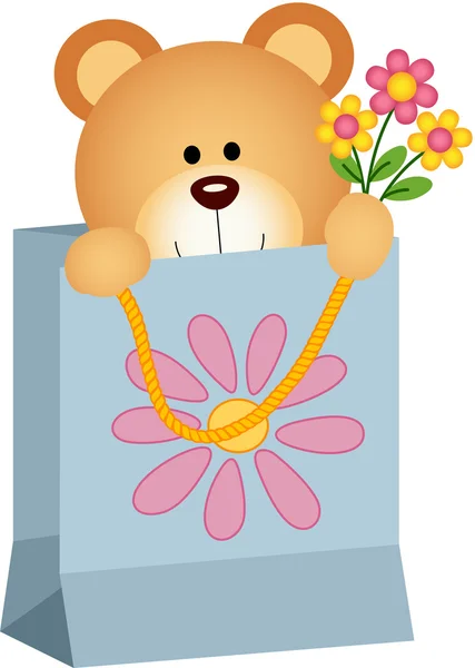 Teddy bear binnen certificaat en cadeauzakje — Stockvector