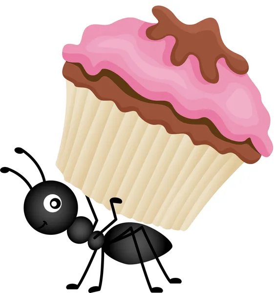 Ant Carrying Cupcake — Stock Vector