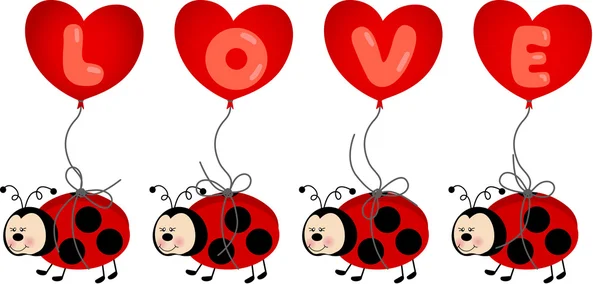 Ladybird tenant amour ballon coeur — Image vectorielle