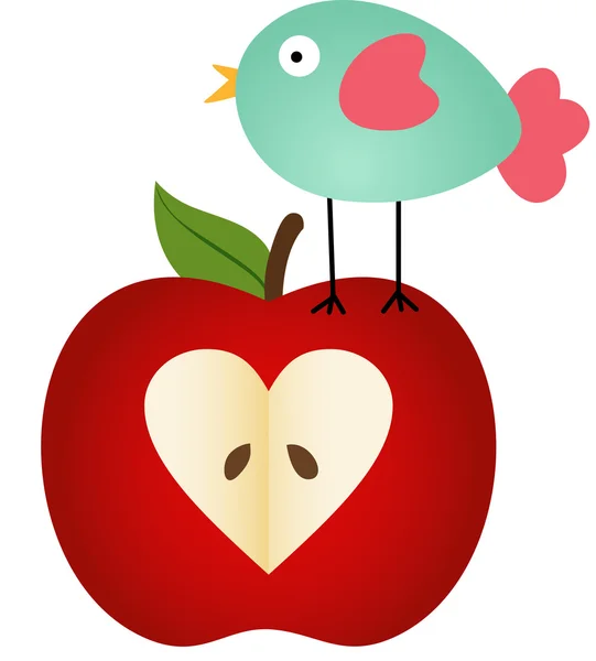 Vogel op apple — Stockvector