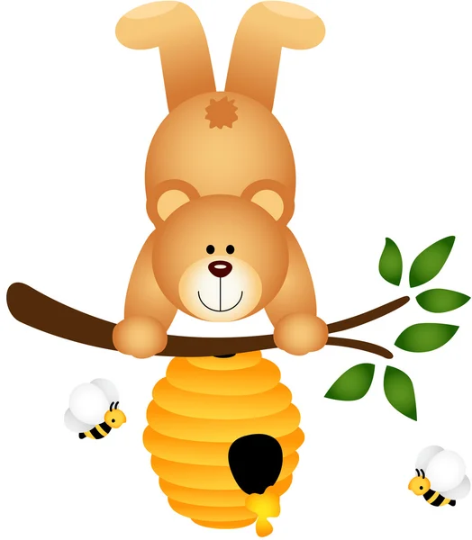 Oyuncak ayı baş aşağı içinde arı kovanı — Stok Vektör
