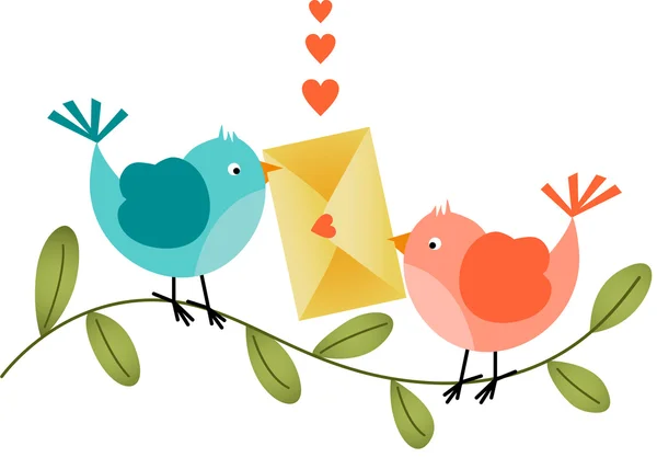 Lovely Birds with Envelope — Stock Vector