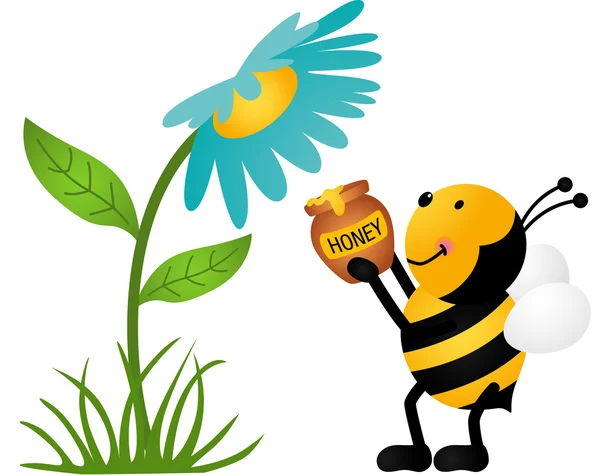 Abeja recogiendo miel de la flor — Vector de stock