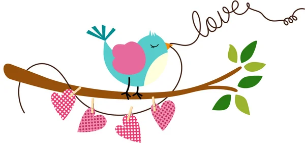 Cute Love Bird on Branch Tree — Stock Vector