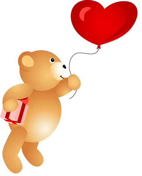 悬挂在气球上的爱玩具熊 — 图库矢量图片