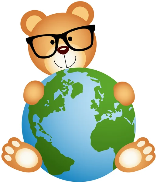 Teddybär mit Globus — Stockvektor