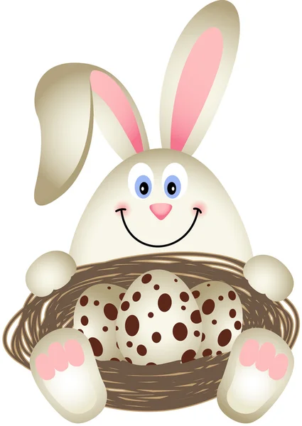 Easter Bunny with Quail Eggs in the Nest — Stock Vector