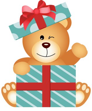 Oyuncak ayı hediye kutusunda.