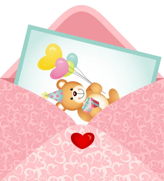 Carte postale ours en peluche à l'intérieur de l'enveloppe — Image vectorielle