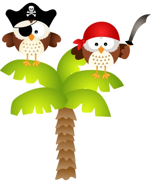 Pirates uilen op palm — Stockvector