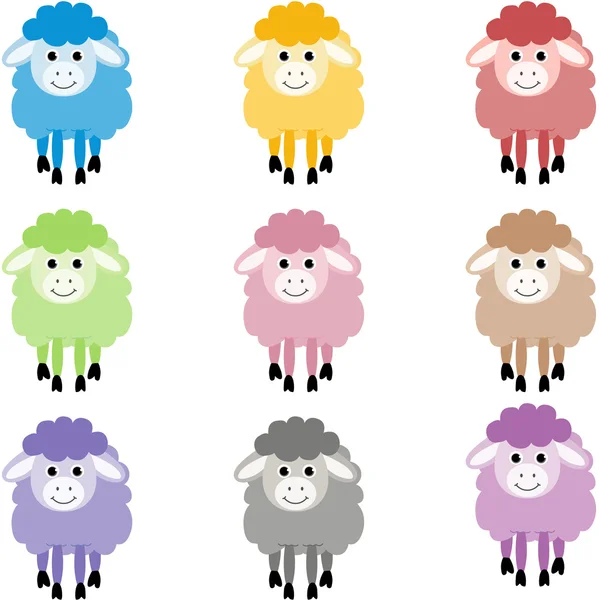 Sevimli koyun farklı renklerde — Stok Vektör