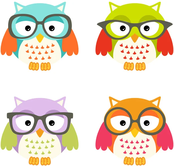 Lovely Owls with Glasses — Stock Vector